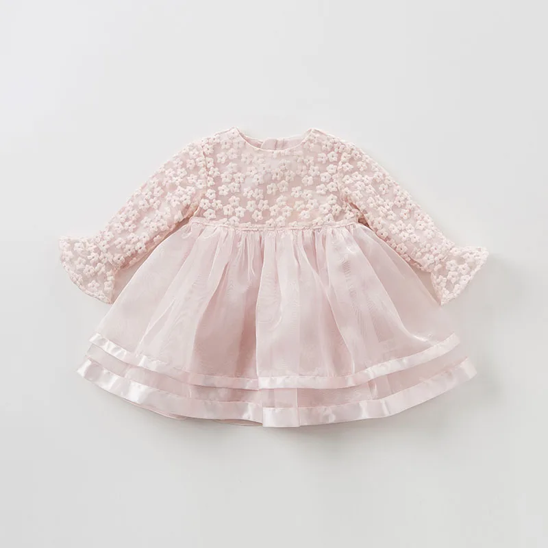 DBJ10299 dave bella pavasara rudens zīdaiņu bērnu meitene modes kleita bērniem dzimšanas dienas ballīti kleita toddler bērniem, rozā kleita