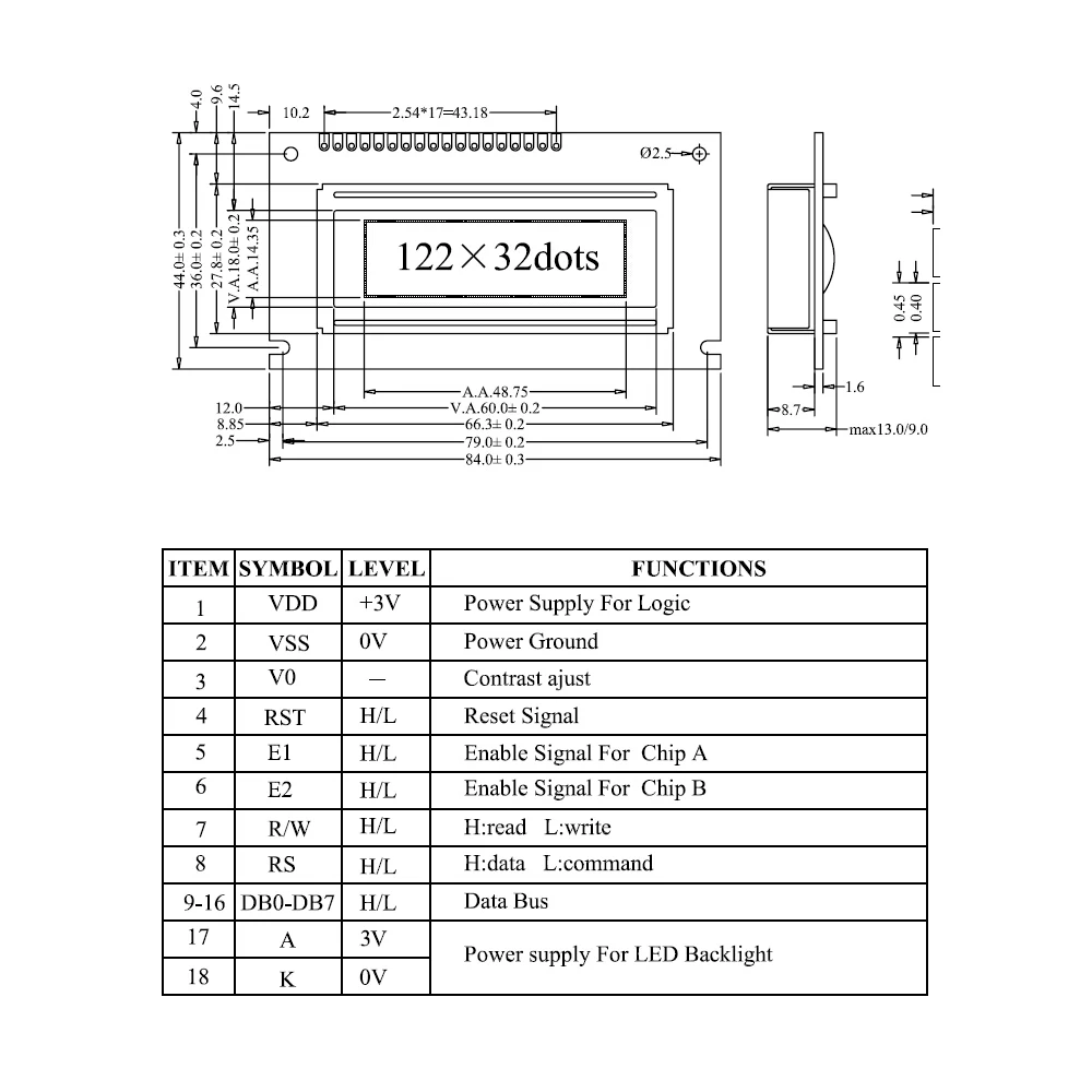 DC 3.3 V LCD12232 LCD Displeja Modulis, White Raksturs Zila Fona 12232 Dot Matrix 122x32 Ekrāna SED1520 Vadītāja