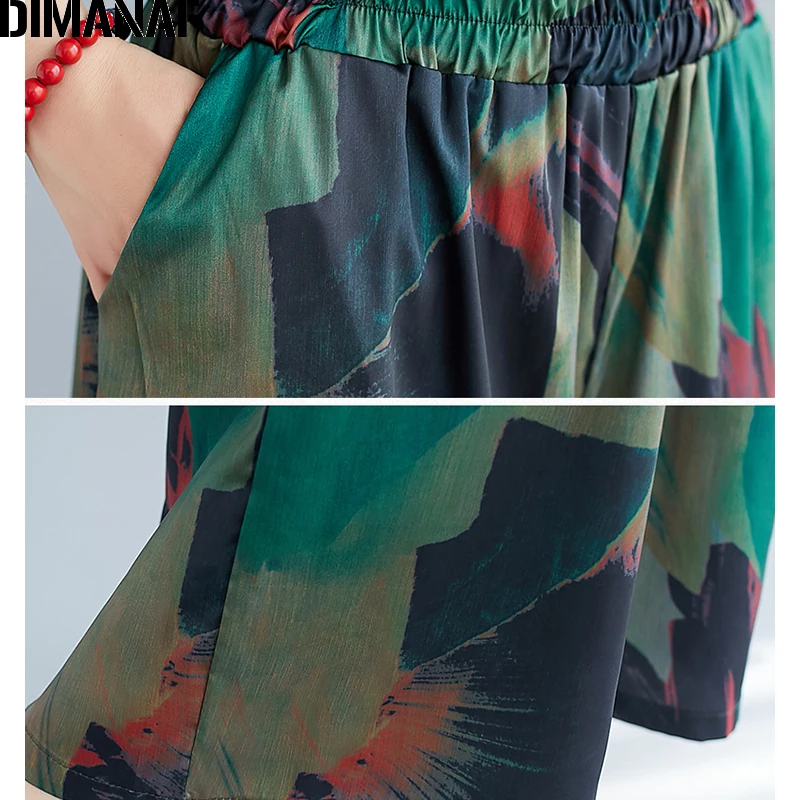 DIMANAF Plus Lieluma Sievietēm Komplekti Uzvalks Apģērbu Šifona Eleganta Dāma, Topi, Krekli, Garas Bikses Vaļīgas Gadījuma Vintage Print 2 gab. Komplekts