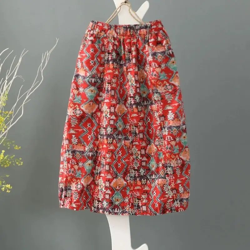 Drukāt Vintage Svārki Midi Dāmas Svārki Plus lieluma Sieviešu Apģērbu Tulip Augsta vidukļa Kokvilnas