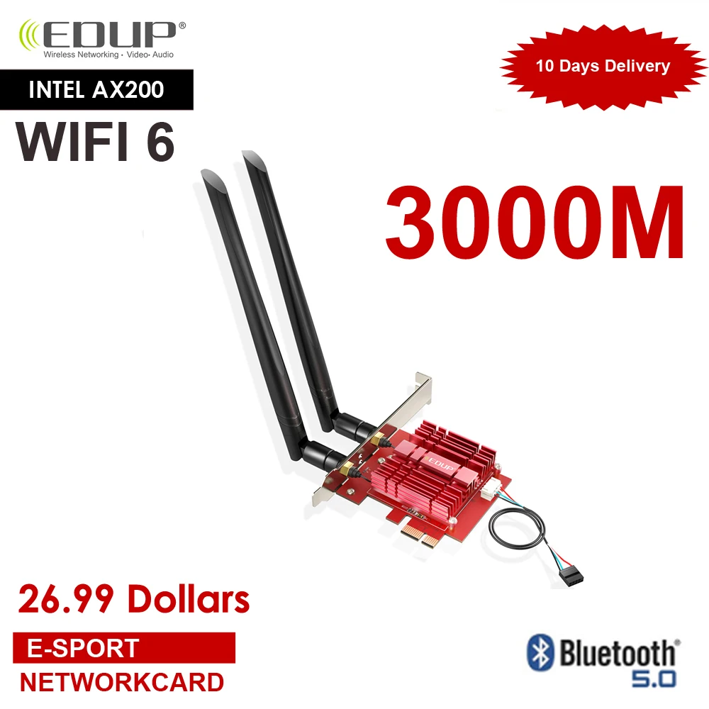EDUP 3000Mbps WiFi 6 PCI-E, Tīkla Karte, 802.11 ax/ac Dual band 2.4 G/5GHz Bezvadu Intel AX 200 PCI Express WiFi un Bluetooth Adapteris