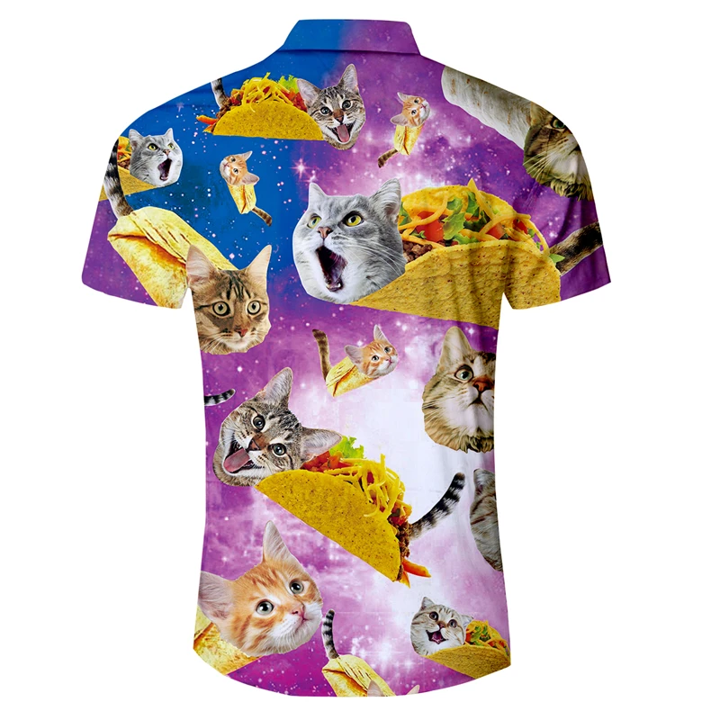 Eur Izmēra Vīriešu Krekls Smieklīgi Galaxy Telpu Kaķis Kaķēns 3d Drukas Havaju Krekls Vīriešu Slim Fit Īsām Piedurknēm Krekli 2020. Gada Vasaras Drēbes