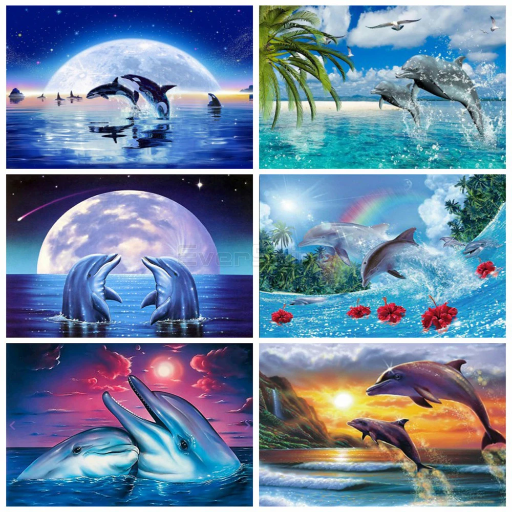 EverShine Dimanta Glezniecības Pilnībā Urbt Laukumā Dzīvniekiem Dimanta Izšuvumi Delfīnu Cross Stitch Rhinestones Mākslas Dāvana, Sienas Dekori