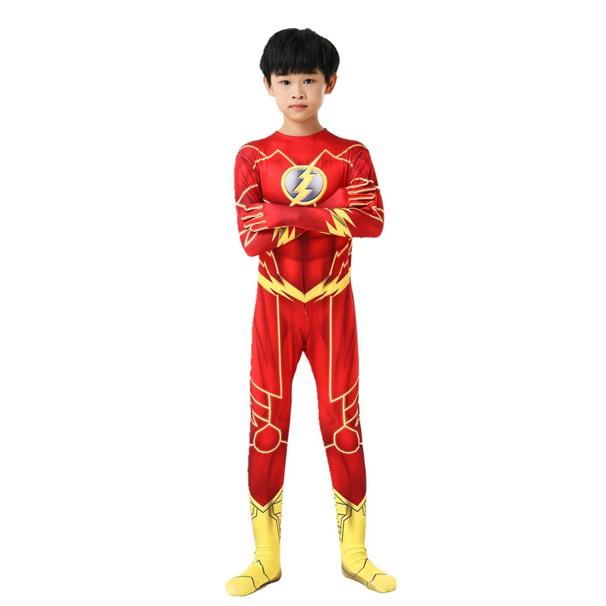 Flash Kostīms Bērniem Halloween Kostīmi Bērniem Jumpsuits Supervaronis Flash Cosplay Kostīmi Bērniem Zeķubikses Zēniem Jumpsuits
