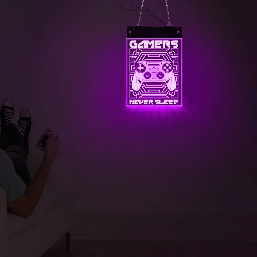 Gamers Nekad Miega Cilvēks Ala Spēļu Elektronisko Apgaismota Zīme, rotaļu istaba Kursorsviru, Video Spēles, LED Apgaismots Displejs Karājas Kuģa