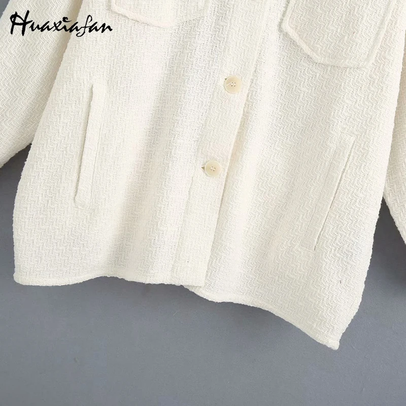 Huaxiafan пальто Balts Tvīda Mētelis Sievietēm Lielgabarīta Pogu, Ar kabatām Elegants Outwear Vintage Ziemas Mētelis Sievietēm, Topi desigual