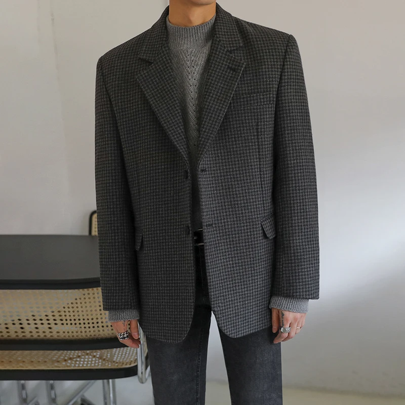 IEFB 2021. gada pavasarī ziemas sabiezējumu Pleds modelis žakete vīriešu korejas modes vilnas mētelis vintage bleizeri, vīriešu jaunu 9Y4758