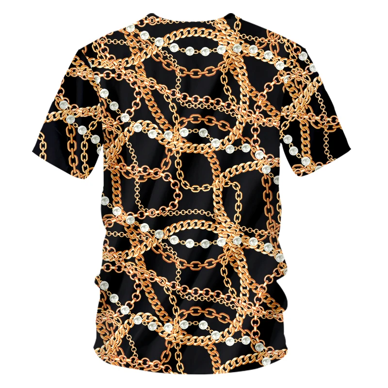 IFPD ES Lieluma Modes Vīriešiem Zelta Ķēdes T-krekls Vasaras 3D Iespiests T-Krekls Homme Īsām Piedurknēm Luksusa Royal Baroka Plus Lieluma Auduma