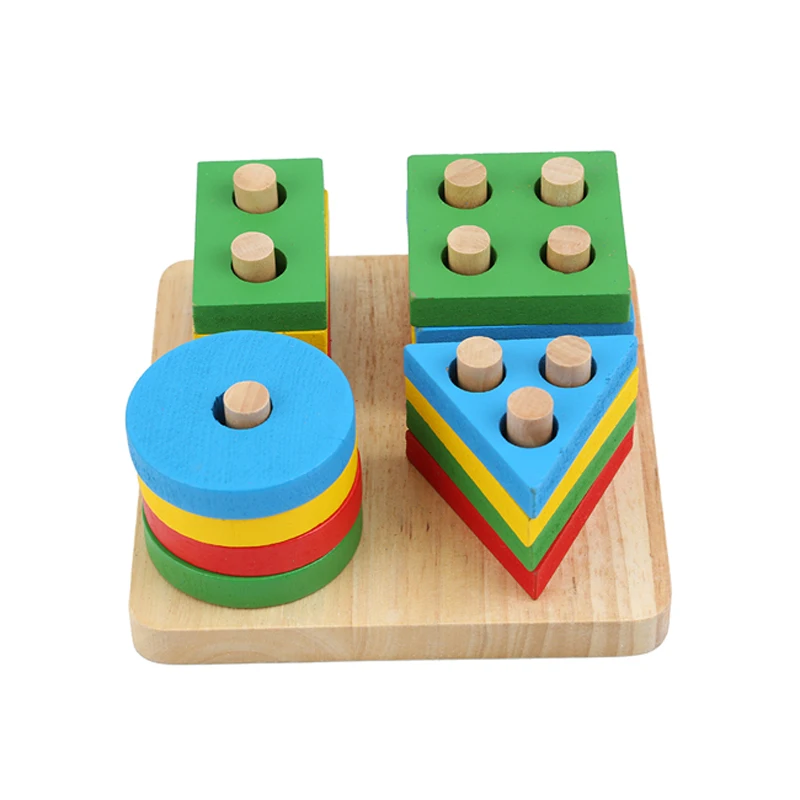 Ir 2021. Bērnu Rotaļlietas Izglītības Koka Ģeometriskā Šķirošanas Valdes Montessori Kids Izglītojošās Rotaļlietas Ēku Puzzle Bērnu Dāvanu