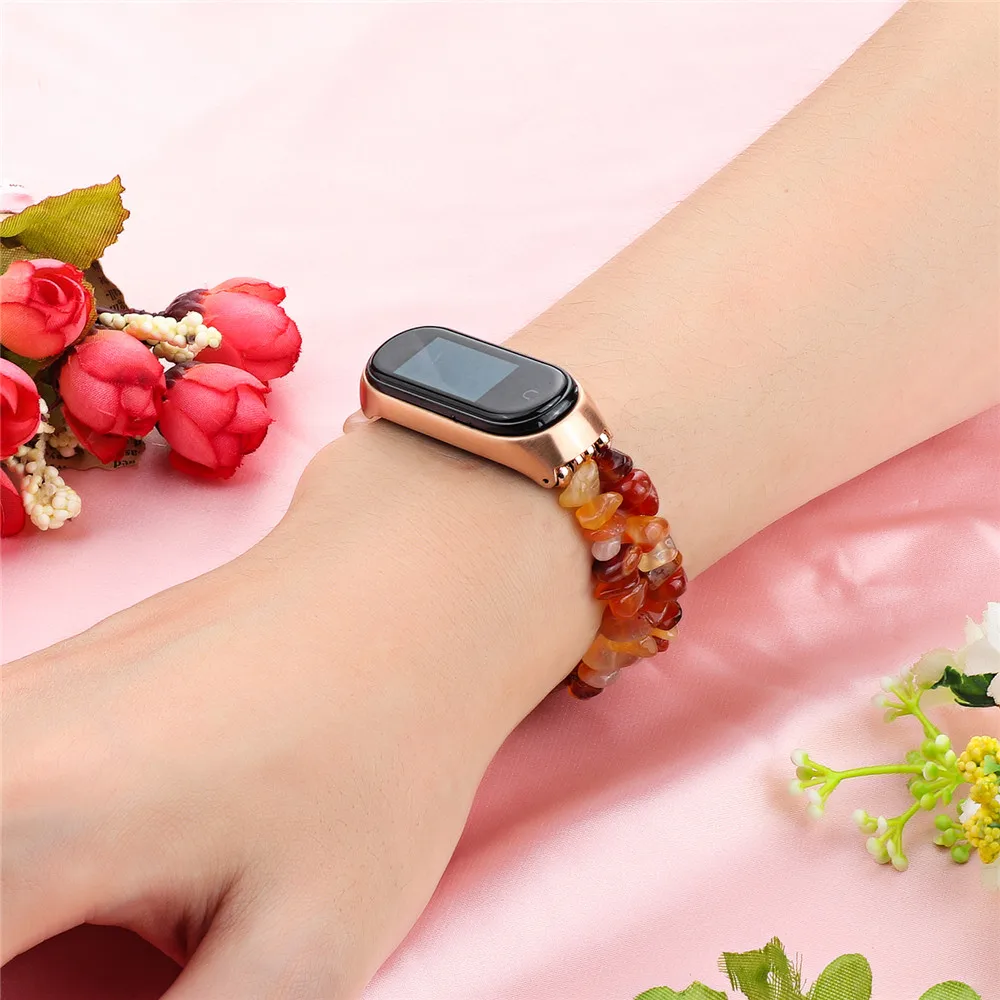 Jaunas Ielidošanas Rotaslietas, Rokassprādzes, lai Xiaomi Mi Grupa 5 4 3 Watch Siksnu MIband5 Akmens Formas Pērlītes Sieviešu Aproce Jostas