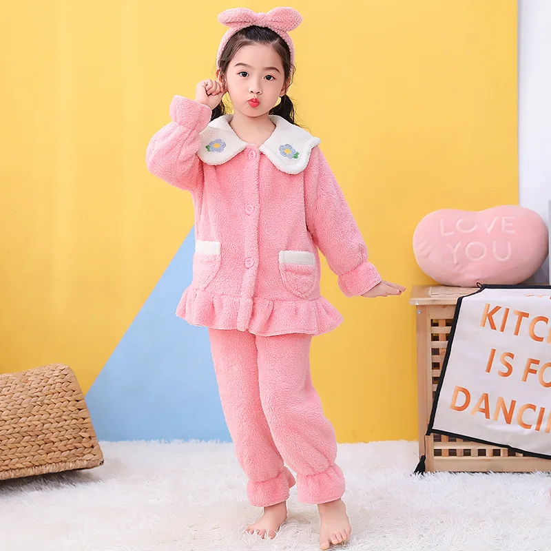 Jauno Modes Bērnu Pidžamas Komplekts Ziemas Flaneļa Sabiezēt Silts Sleepwear Pusaugu Meitenes Kapuci Homewear Bērniem Pijama par Meiteni, 4-14 Gadiem