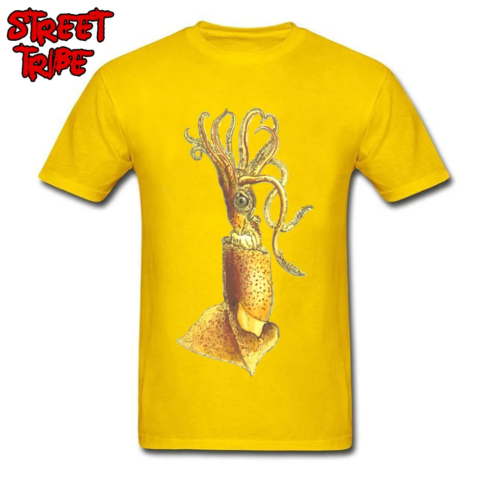 Jauns T-krekls Vīriešu Kokvilnas T Dzeltenā T Krekli Dzīvnieku Print Topi Kalmārs Par Jūsu Tees Studentiem Jaunums Drēbes Octopus