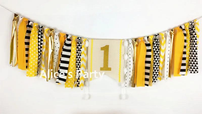 Jaunu Savvaļas 1 Dzimšanas dienas Highchair Banner 1. Puse Dzeltena Melna Vainags Stērste Baby dušas Tiger Bišu Motīvu Partijas Apdare Karājas