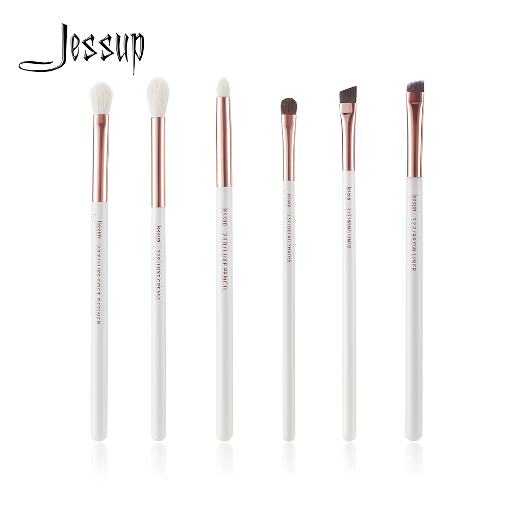 Jessup 6pcs Pērle Balta / Roze Zelta Profesionālo Aplauzums Sukas Uzstādīt Make up Brush Tool Eye Shader Starplikas dabas-sintētisko matu