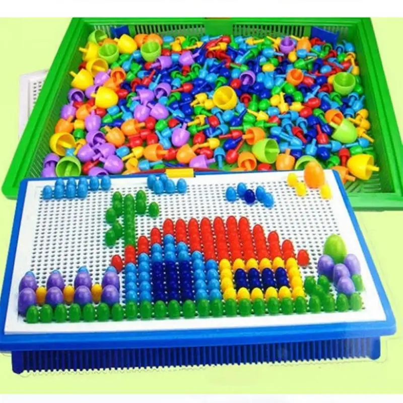 Jigsaw Puzzles bērniem DIY puses, ievietojiet krelles 296 gabalu sēņu nagu ielieciet mīklu plastmasas puzzle izglītības rotaļlietas Ziemassvētku Dāvanu