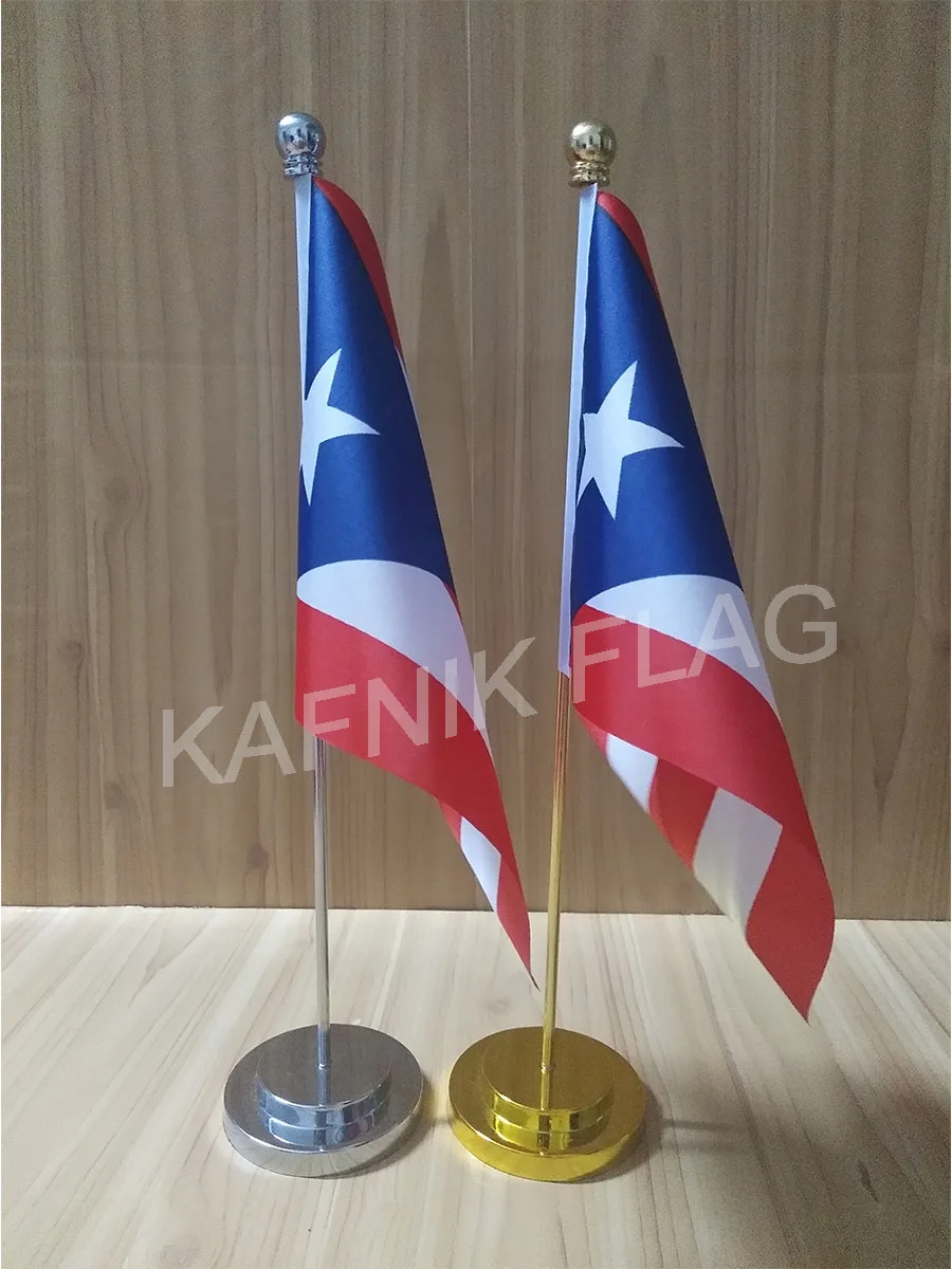 KAFNIK,puertoriko Biroja galda galda karogs ar zelta vai sudraba, metāla kāta pamatnes 14*21cm valsts karoga bezmaksas piegāde