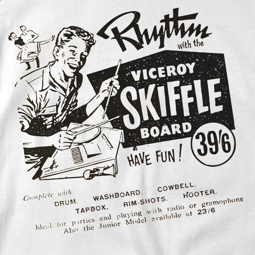 Kokvilnas, ar Īsām Piedurknēm O-veida Kakla Skiffle Valdes T Krekls, 50'S Vintage Justies Skiffle Valdes Sludinājumu, Mūzikas Rockabilly Krekli