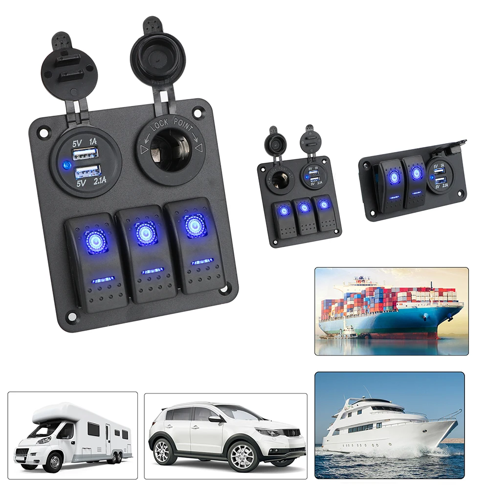 LEEPEE Laivu Auto Slēdzi Panelis Ūdensizturīgs 2/3 Banda 12~24V Shēmas Kontroles Ciparu Voltmetrs Dual USB Porta Izeju Kombinācija