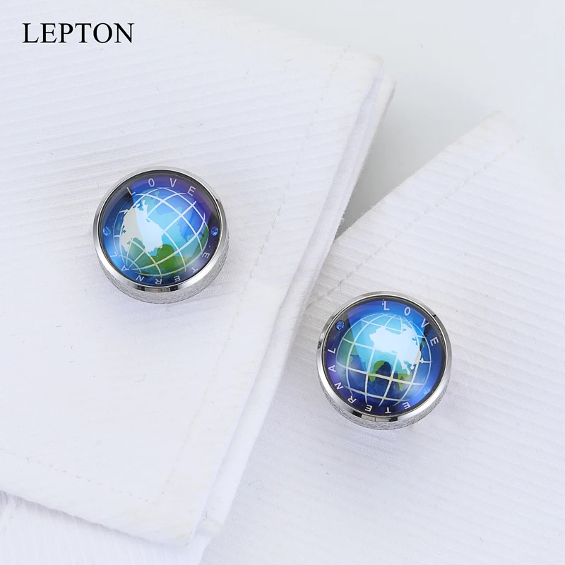 Lepton Pasaulē Zemes, aproču pogas Augstas kvalitātes Nerūsējošā tērauda, Grozāms globuss planētas zeme Pasaules Kartē aproču pogas Kāzu Vīriešu