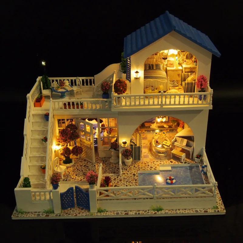 Leļļu Mājas mēbeles, Mēbeles Diy Miniatūras Putekļu Vāciņa, 3d Koka Miniaturas Namiņš Rotaļlietas Bērniem Dzimšanas dienas Dāvanu Romantisks Ceļojums