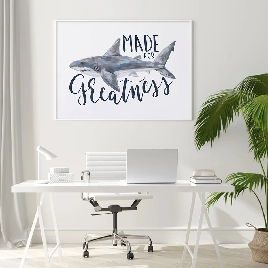 Lielā Baltā Haizivs Zivis Okeāna Dzīvnieku Audekls Drukāt Gleznas, Sienas Art Pictures Plakāts viesistaba, Mājas Dekoru