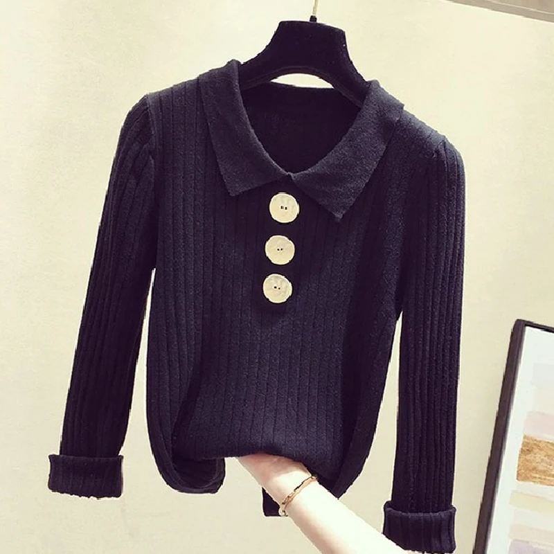 Lucyever Rudens Sievietes, Viena Krūšu Džemperis Modes Savukārt Apkakle Adīt Džemperi Gadījuma Korejas Ziemas Pamata Džemperis Džemperis