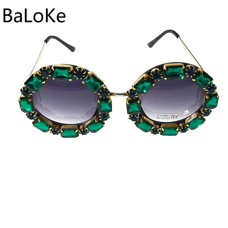 Modes Baroka Apaļas Sievietes, Meitenes, Ziedi Saulesbrilles Marku Retro Sexy Zaļie Kristāli Saulesbrilles Vasarā Pludmale Brilles