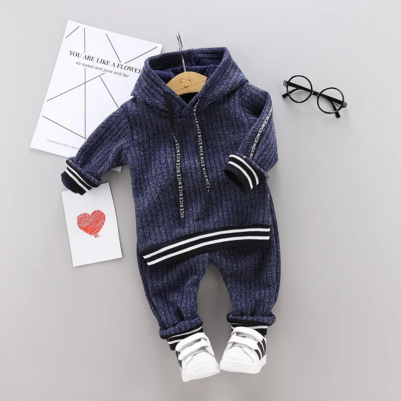 Modes Mazulis Hoodies+Bikses Uzvalka Komplekts Toddler Svītrainām Tracksuit Drēbes New Baby Zēni/Meitenes Apģērbu Komplekti Svītrainām Sporta Apģērbu Komplekts