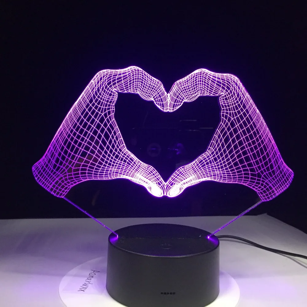 Mīlestība Sirdī, Roku Žestu 3D LED Lampas Nakts Gaisma ar 7 Krāsas, Gaismas, Mājas Apdare, Lampas, Pārsteidzošu Optisko Gaismas Ziemassvētku Dāvanu