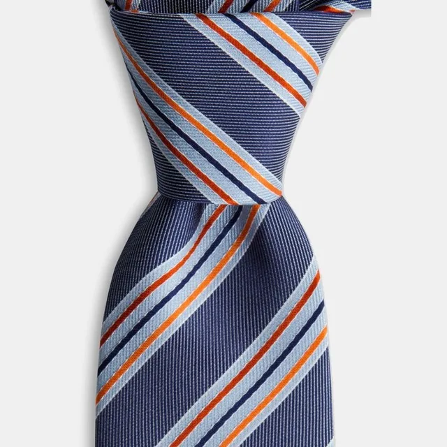 Navy Blue Orange blue stripe zīda kaklasaiti 67825753