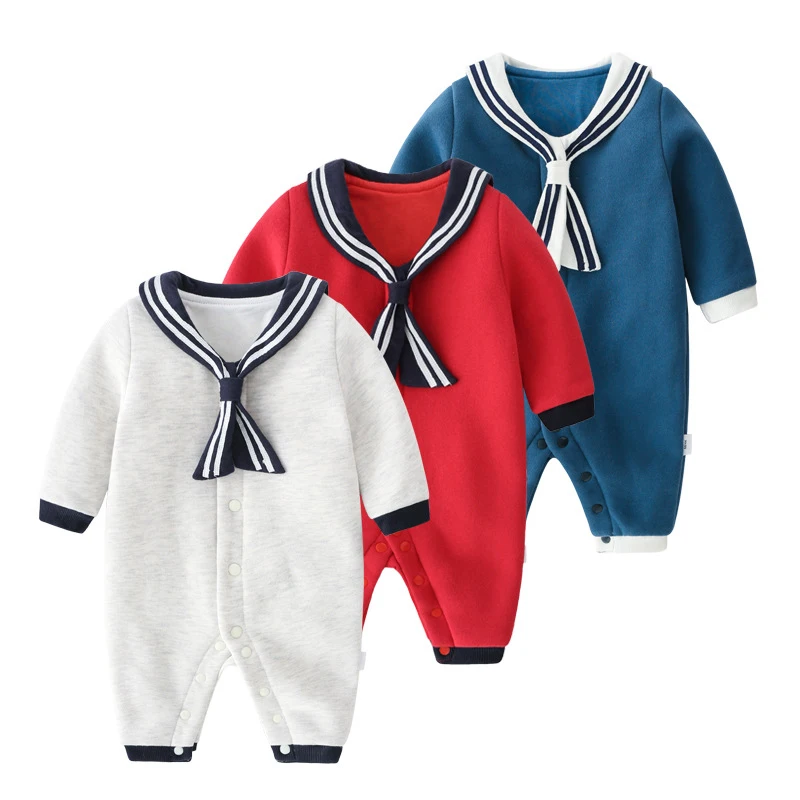Navy stilā Jaunu Jaundzimušo Bērnu Apģērbu Zēni Meitenes Romper garām Piedurknēm Kokvilnas Romper Bērniem Jumpsuit Playsuit Apģērbs, Zīdaiņu Apģērbs