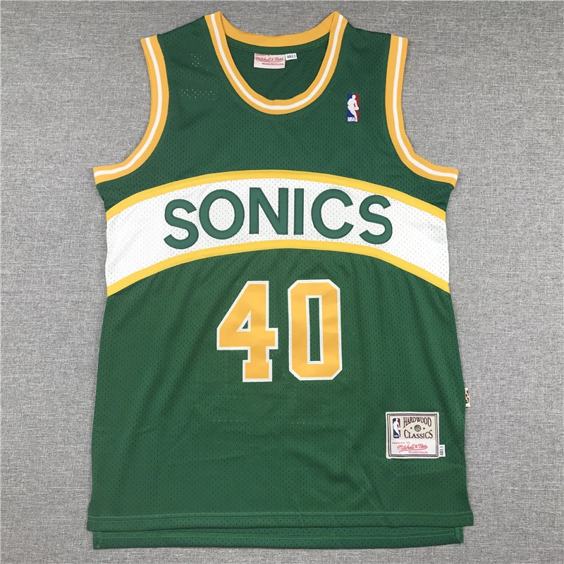 NBA Vīriešu Sietlas SuperSonics #40 Shawn Kemp Basketbola Svīteri Vīrietis Zaļā Svīteri