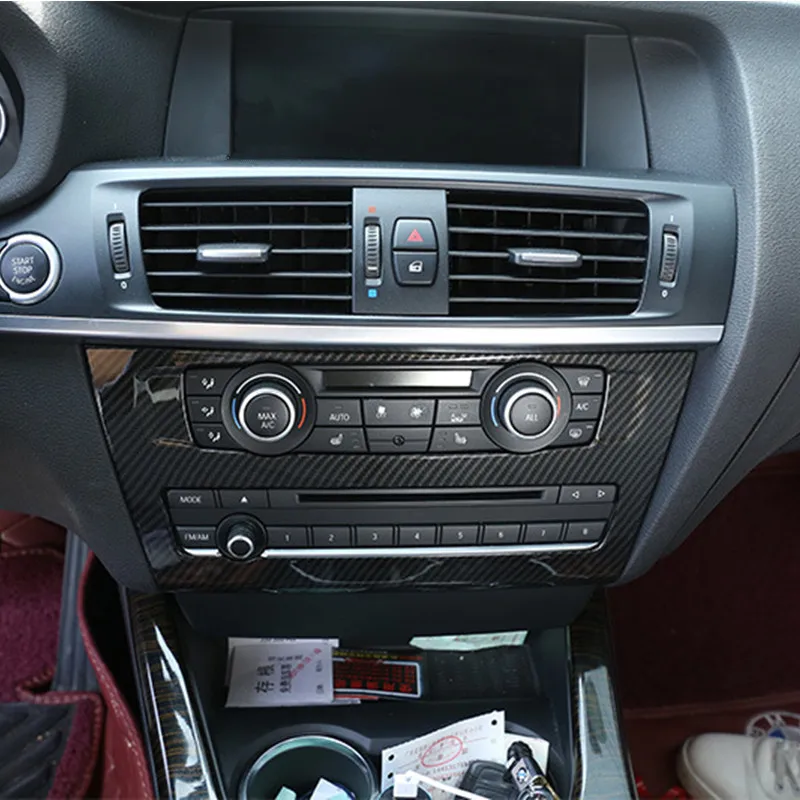 Oglekļa Šķiedras Black Style Center Console CD Paneļa Apdare Vāciņš Melns BMW X3 F25 2011-17 ABS Auto Interjera Uzlīmes