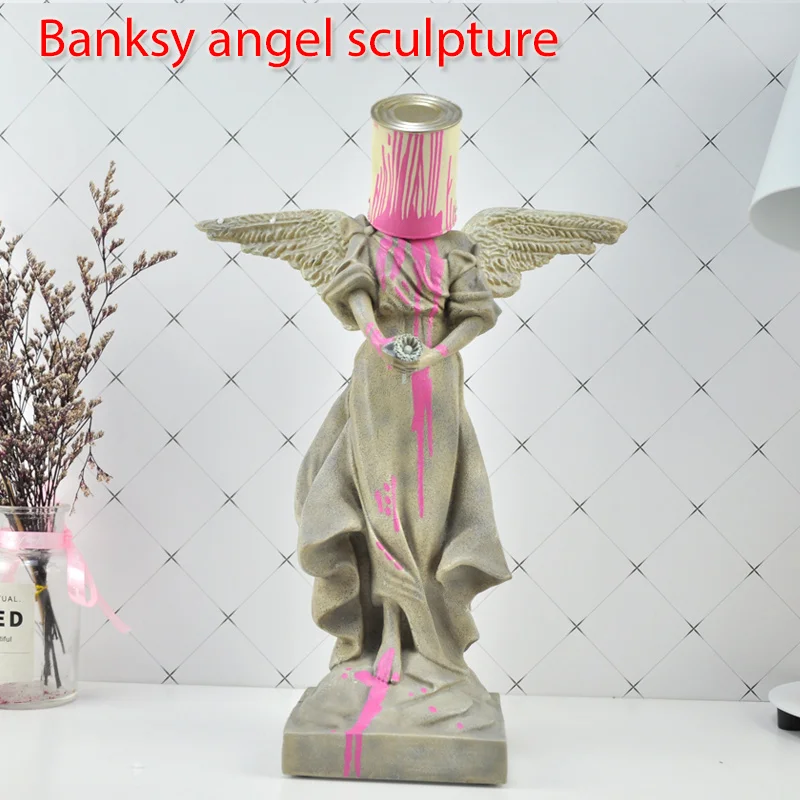 OriginalFake Banksy skulptūru Pour Krāsu Dzelzs Kausu Eņģelis Sveķu Pilna Garuma Portrets Ielu Mākslu, Skulptūru Rīcības Attēls Rotaļlietu