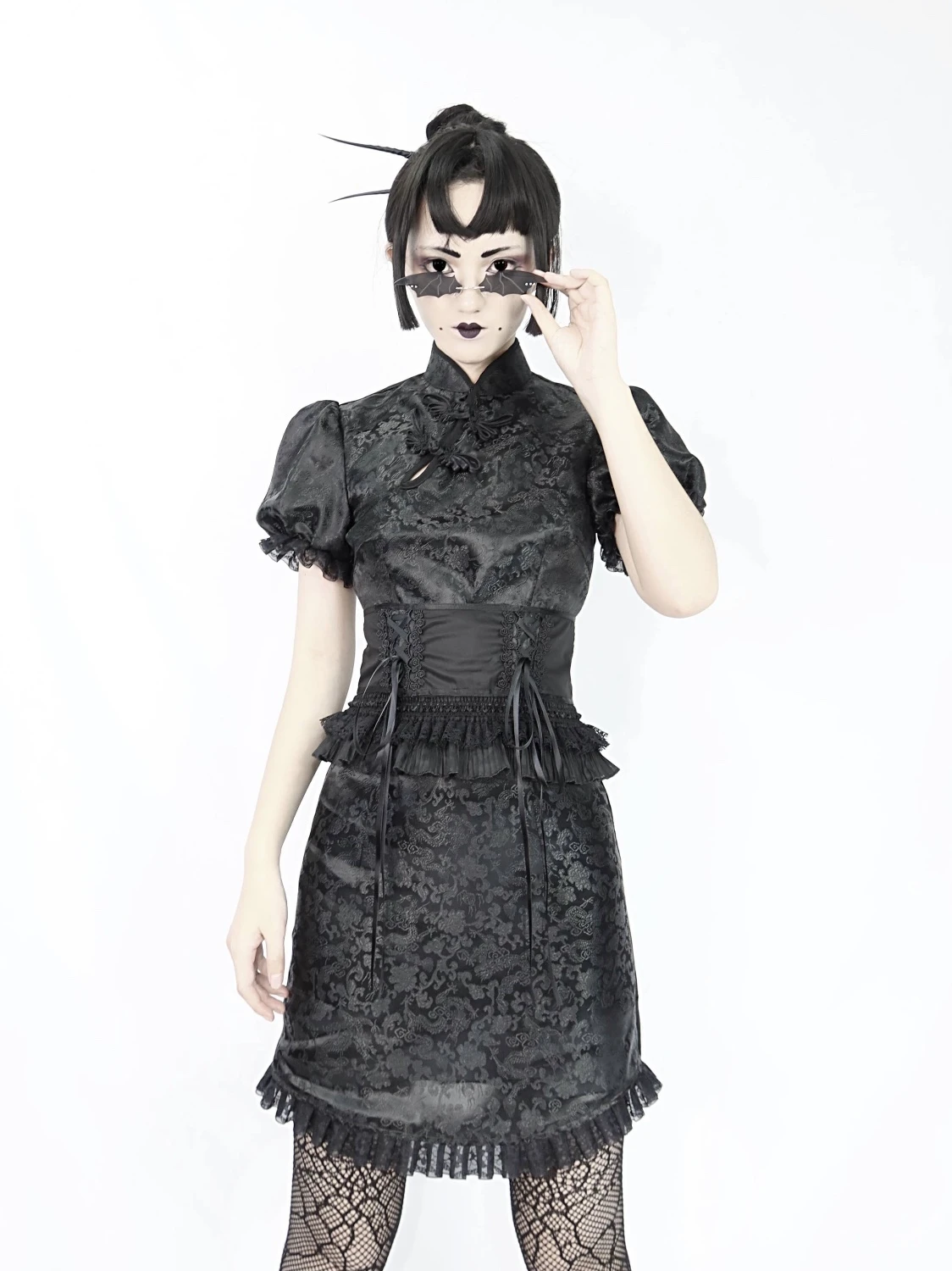 Oriģināls Dizains, Gothic Dark Black Dragon Sērijas Mandarīnu Apkakles Apvalku Bodycon Sexy Kleita Cheongsam