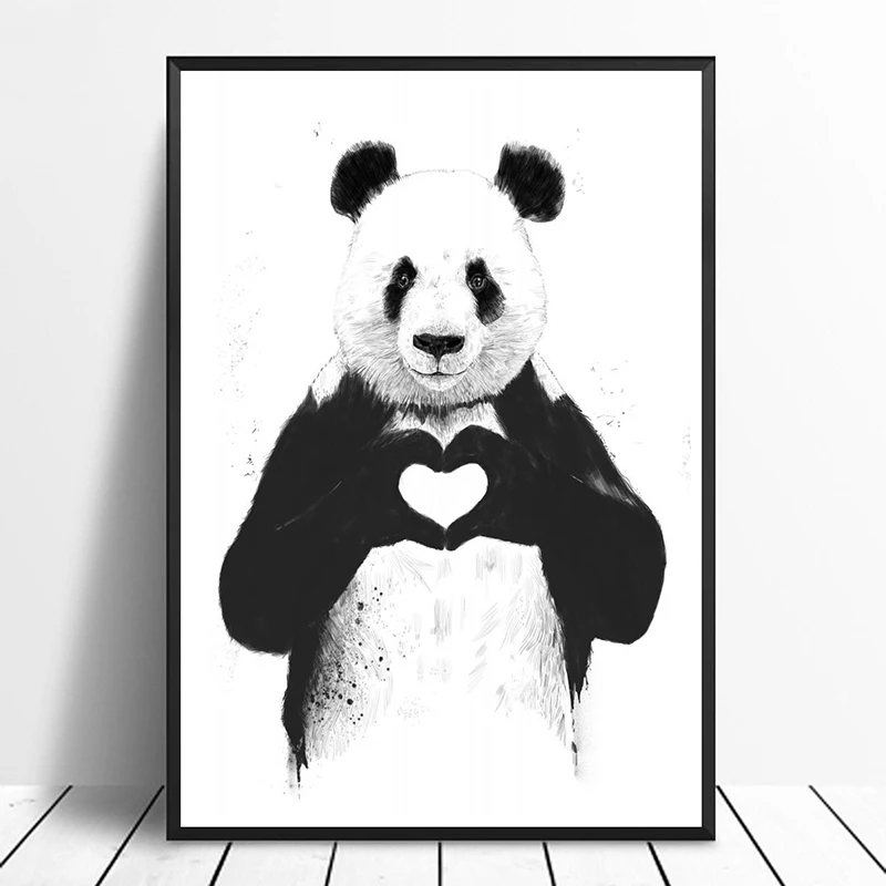 Panda Viss, kas Jums Vajadzīgs, Ir Mīlestība Vienkārši Stilīgs, Oriģināls Dizains, Dzīvnieku Plakātu Meitene, Mājas Dekoru, Sienas Mākslas Ziemeļvalstīm Audekla apgleznošana