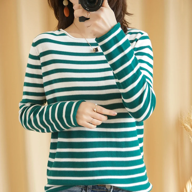 Pavasarī un Rudenī Jauns Džemperis Sievietēm, O-veida kakla Kokvilnas Sieviešu Džemperis ar garām Piedurknēm T-krekls Trikotāžas Zaudēt Liela Izmēra Dāmas Augšu