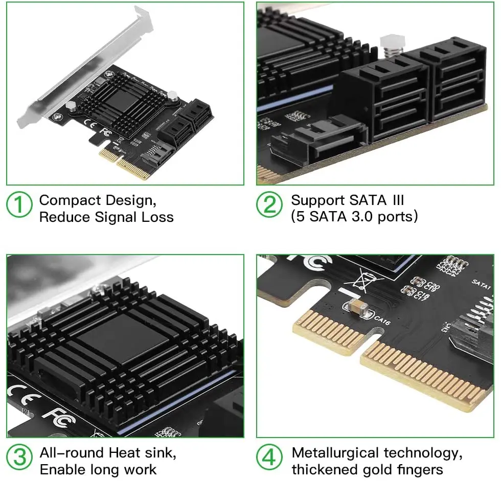 PCI Express 3.0 x4 5 Portu SATA III 6Gbps Izplešanās Kontrolieris Kartes Atbalsts Port Reizinātājs HDD, SSD Ar 5x Datu Kabeļi