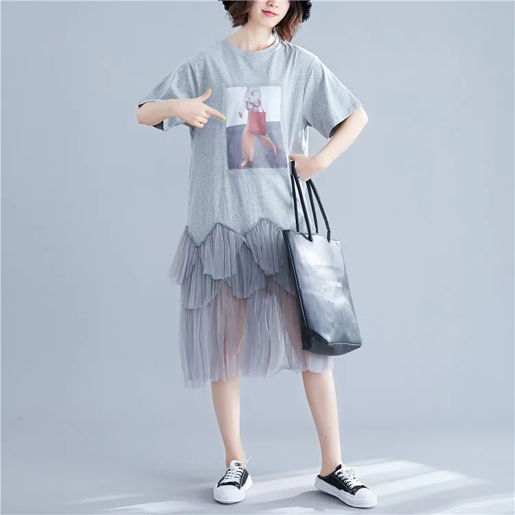 Plus Lieluma korejas Vasaras Kleita Sievietēm ar Īsām Piedurknēm Gadījuma Vaļīgi Acu Salaist Ilgi Kokvilnas Kleita ir Liela Izmēra Vintage Drēbes, Sundresses 4XL