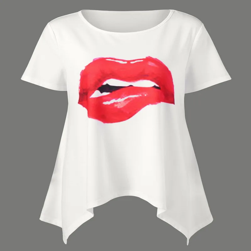 Plus Lieluma Modes Sarkana Lūpu Sieviešu T Jaunu Vasaras Stila Sieviešu T-krekls Drukas Sieviešu Topi Apģērbi