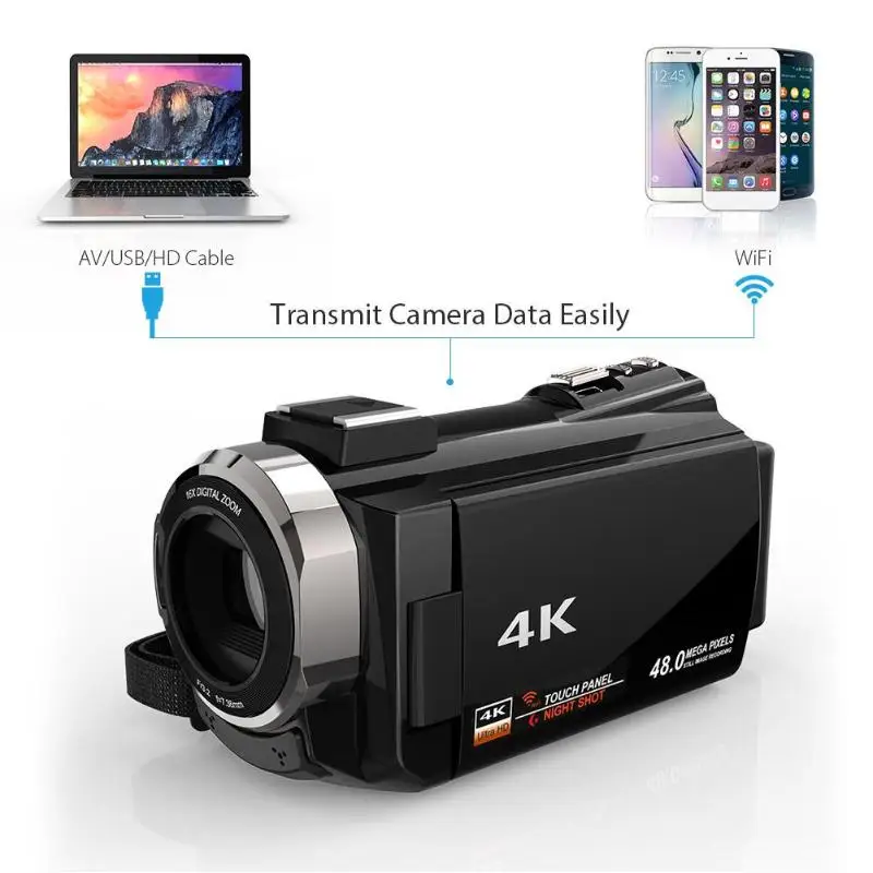 Portatīvo 4K Ultra HD 16X Zoom 48MP WiFi Digitālo Video Kameru, Videokameru DV 3