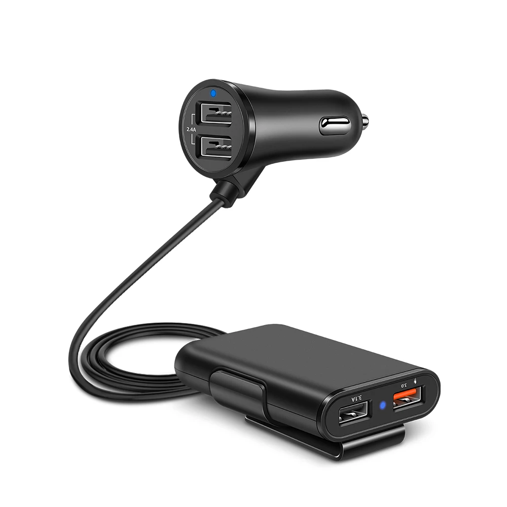 POWSTRO 4 Porti ĀTRA 3.0+2.4 A+3.1 USB Auto Lādētājs Universāls USB Ātri Adapteris ar 5.6 pēdu pagarinātāju Vadu MPV Automašīnu Tālruni