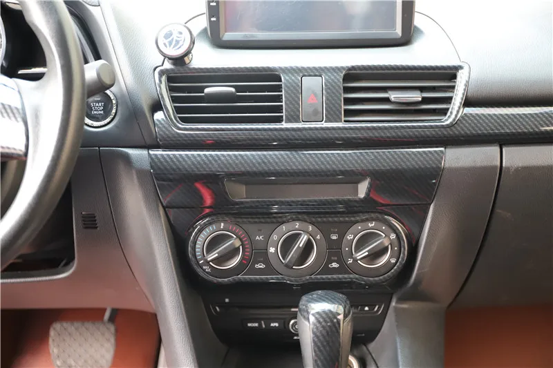Priekš Mazda 3 Axela2016 interjera pārveidošana GURNIEM, sarkankoks oglekļa šķiedras gaisa kondicionēšanas rokturi, rāmis, auto piederumi