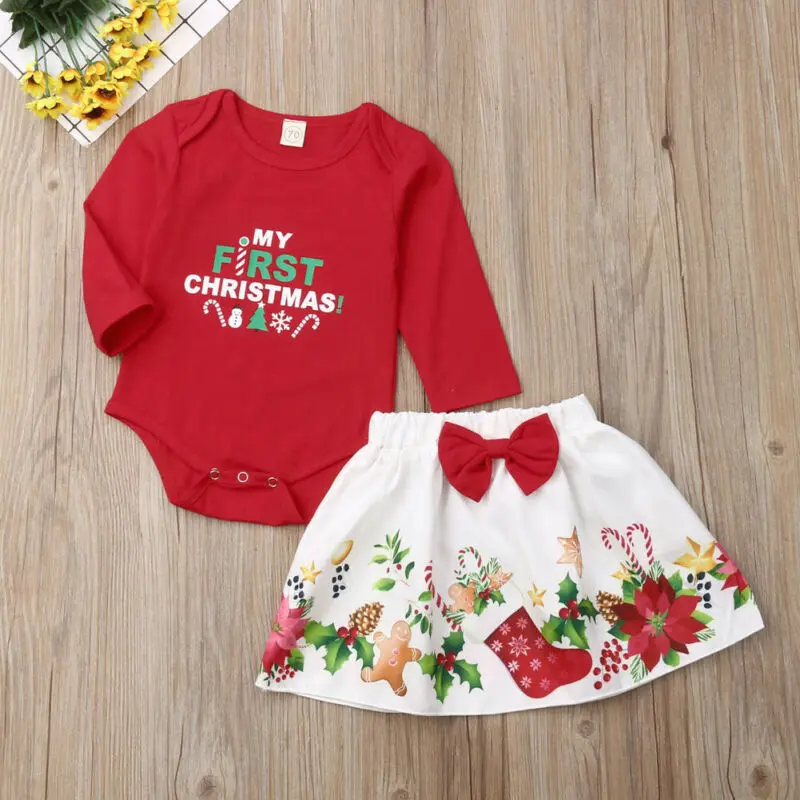 Pudcoco Meitene Drēbes, Uzvalki Princese Ziemassvētku Baby Meiteņu Drēbes Tērpiem Fall Winter Pirmā Ziemassvētku Bodysuit+Svārki Noteikti Xmas