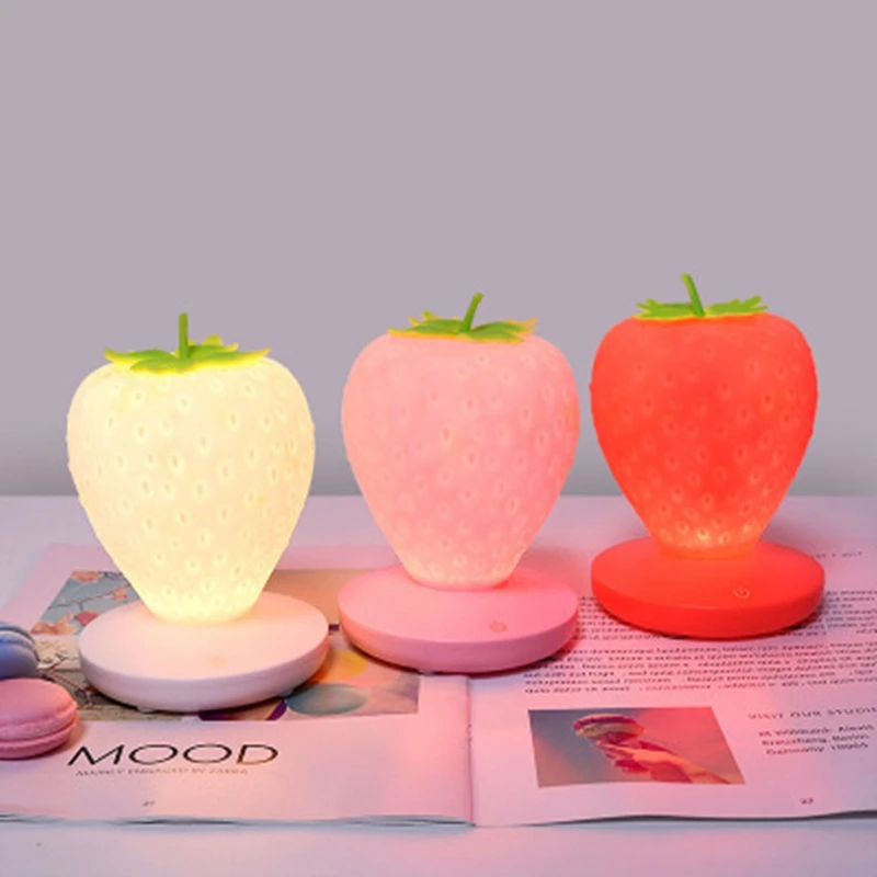 Radošā Silikona Zemeņu LED Nakts Gaisma USB Uzlādes Pieskārienu Regulējamas, Dekoratīvās Atmosfēru Lampas Bērnu Bērnu Bērniem Dāvanu
