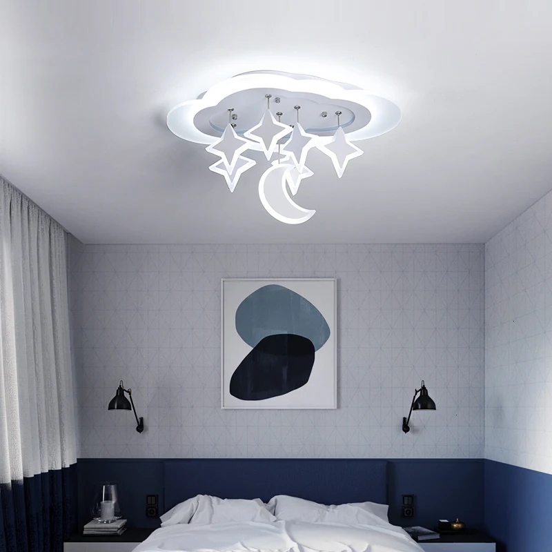 Radošā Zvaigžņu Mēness Kulons Modernu LED lustras guļamistabai bērnu istabas gaismu bērnu istabā Griestu led lustras apgaismojums