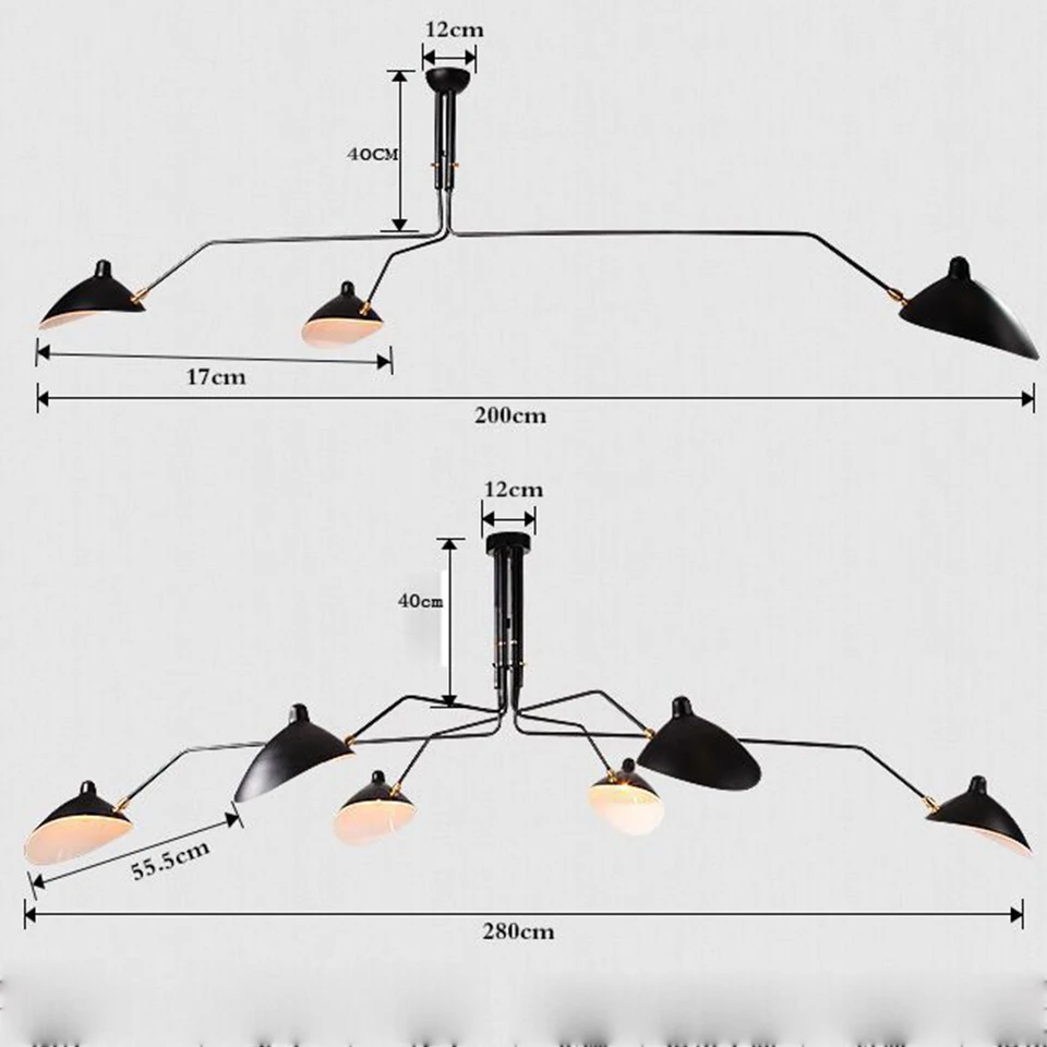 Retro Serge Mouille Piekariņu Gaismas Nordic Industrial Vienkāršu LED Spider regulējams Lampu Dzīvo Guļamistaba Apgaismes iekārtas Rūpnieciskās Lampas