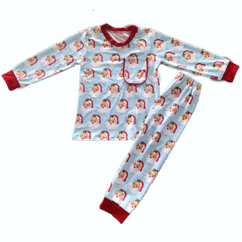 Rudens un ziemas bērnu boutique jauki Pidžamas Komplekts Santa iespiesti flounced pidžamu + Santa Drukāt Stulpiņi 20