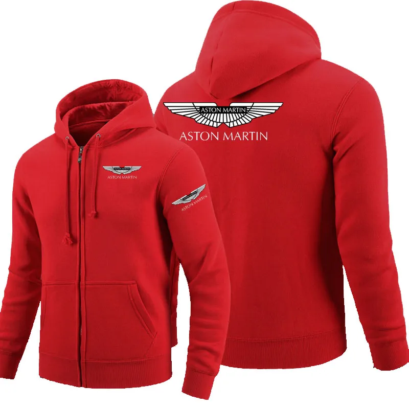 Rāvējslēdzēju Hoodies Aston Martin logo Uzdrukāts Vilnas pelēkā vārna garām Piedurknēm Cilvēka rāvējslēdzēju Jaka sporta Krekls