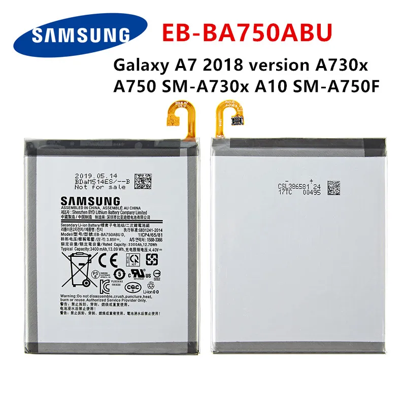 SAMSUNG Oriģinālā EB-BA750ABU 3400mAh akumulators SAMSUNG Galaxy A7 2018 versija A730x A750 SM-A730x A10 SM-A750F +Instrumenti